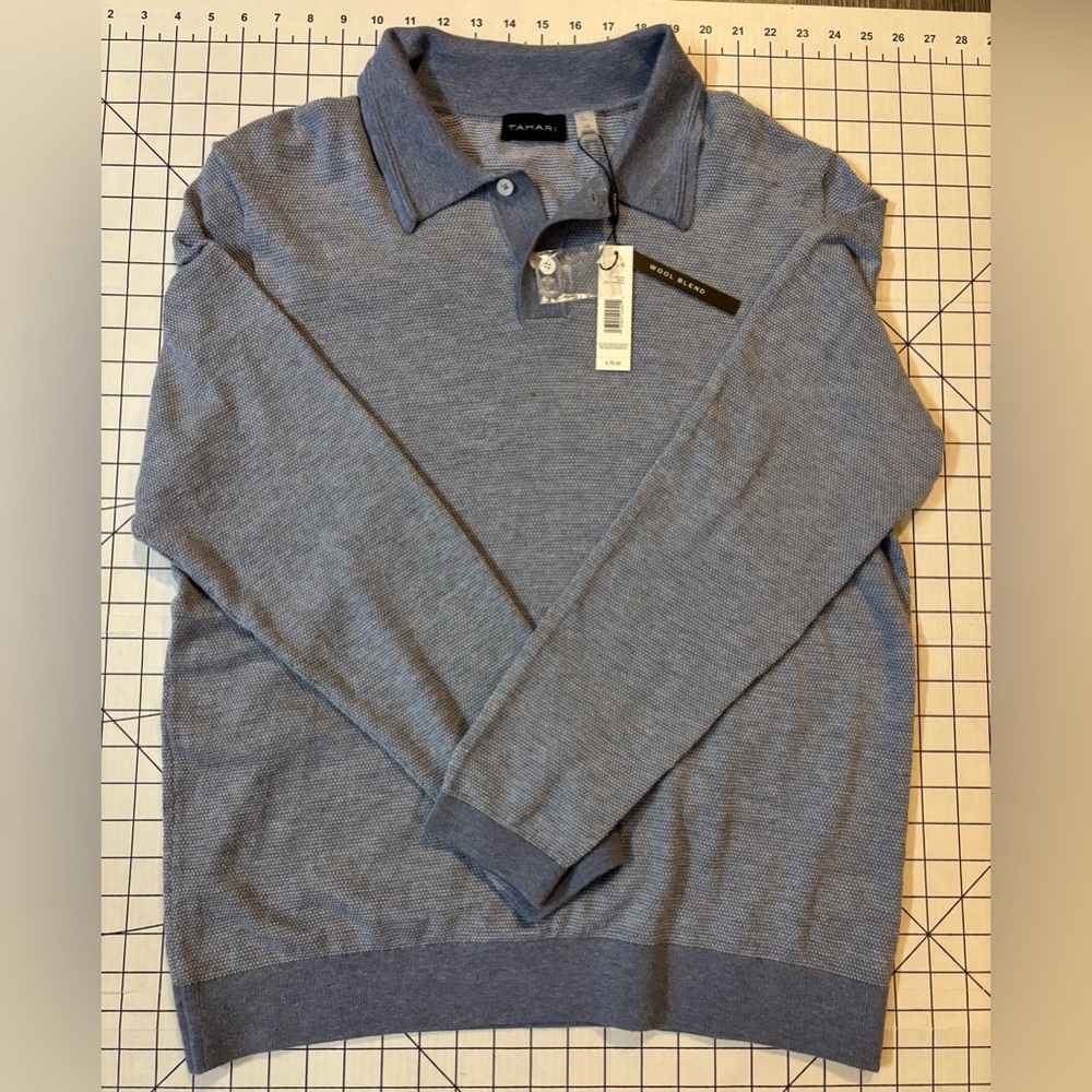 NWT Tahari Men’s Size Large Indigo‎ Heather Super Soft Wool Blend Sweater